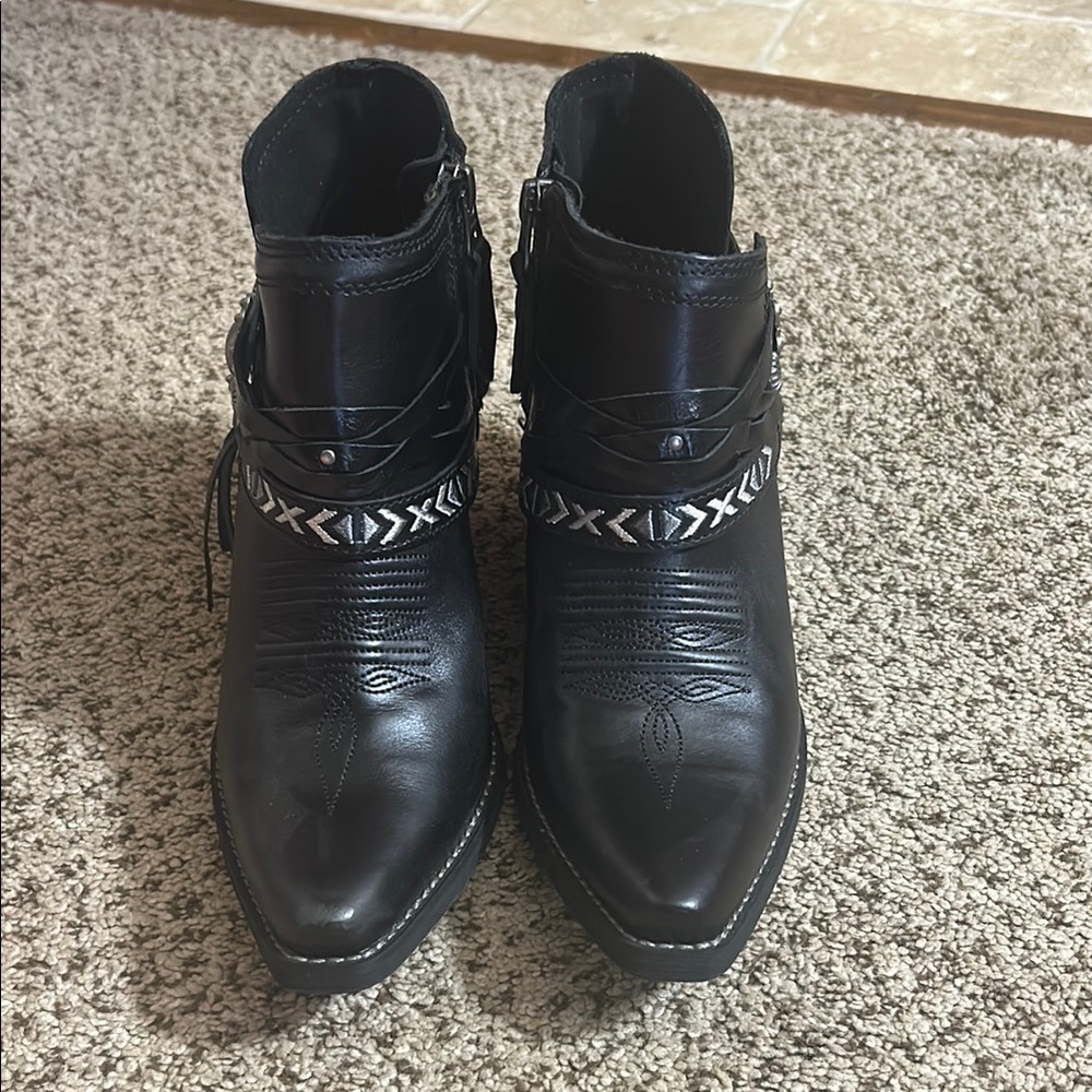Durango Black Ankle Boots with Decorative Strap